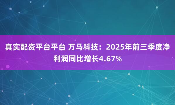 真实配资平台平台 万马科技：2025年前三季度净利润同比增长4.67%