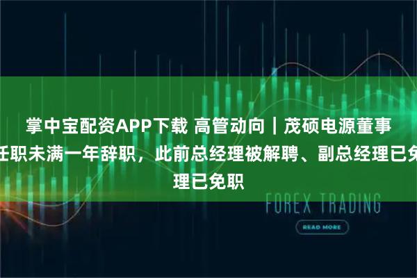 掌中宝配资APP下载 高管动向｜茂硕电源董事长任职未满一年辞职，此前总经理被解聘、副总经理已免职